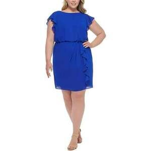 NWT Jessica Howard Womens Blue Ruffled Short Sleeve Mini Dress Plus Size 22W